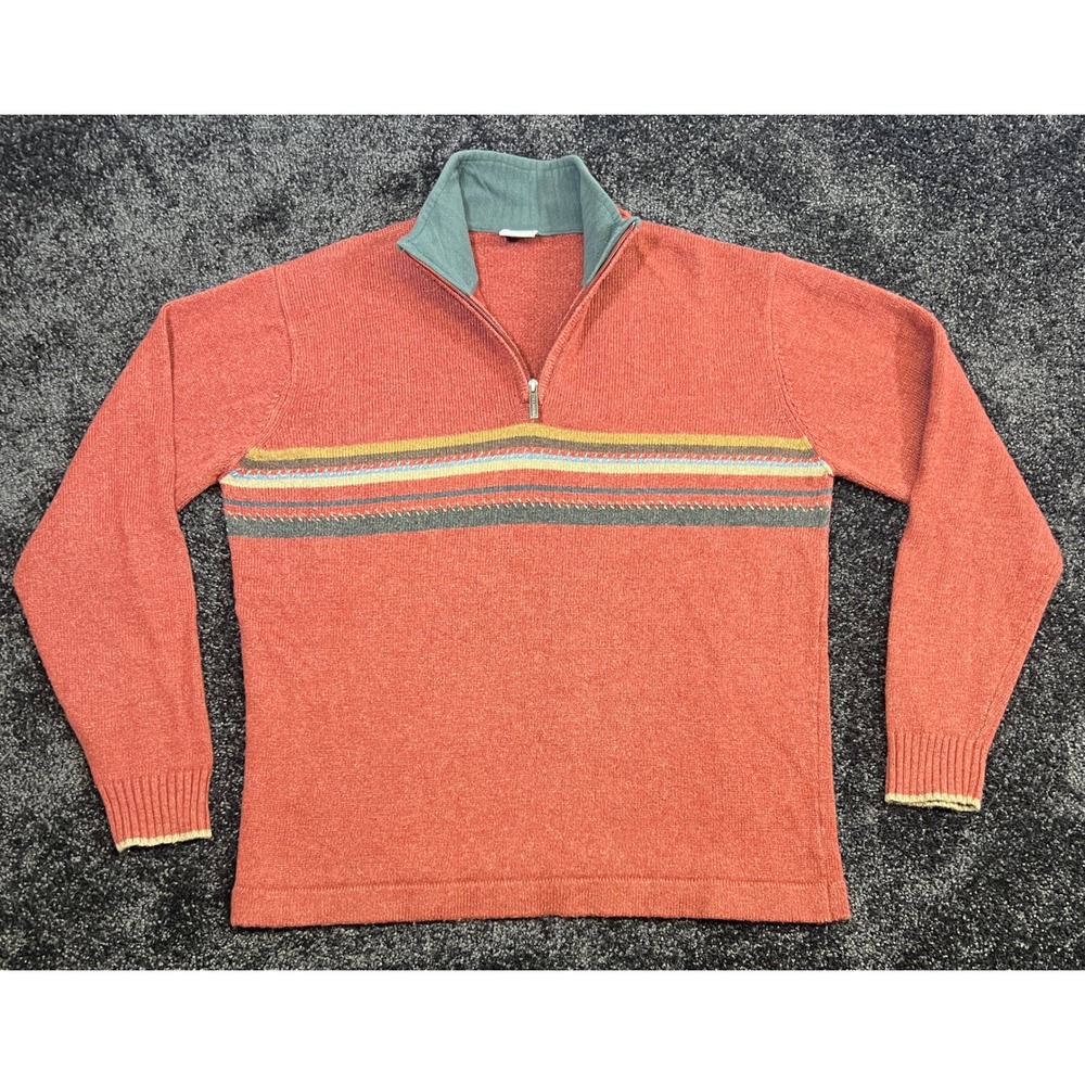 Columbia‎ Mens Sweater Large 1/4 Zip Pullover Knit Striped Red *Flaw